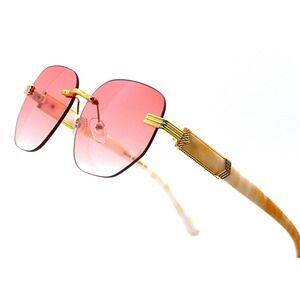 Rimless Sunglasses Women Fashion‎ Trendy Pink Lens Gold Frame Elegant Designer